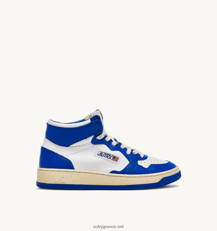 Autry άνδρες δίχρωμα mid sneakers medalist σε δερμάτινο λευκό και prince blue 04FXF24 - Image 1