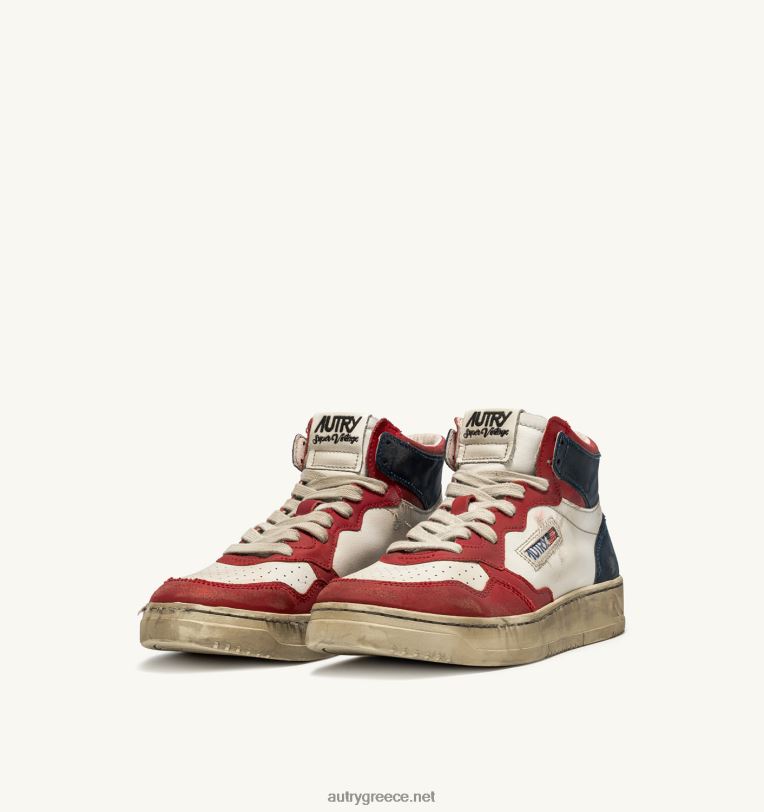 Autry άνδρες σούπερ vintage μετάλλιο mid sneakers σε δερμάτινο λευκό κόκκινο μπλε 04FXF33 - Image 2