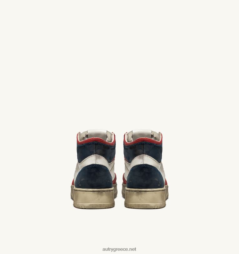 Autry άνδρες σούπερ vintage μετάλλιο mid sneakers σε δερμάτινο λευκό κόκκινο μπλε 04FXF33 - Image 3