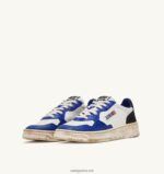 Autry άνδρες σούπερ vintage χαμηλά sneakers σε δερμάτινο λευκό μπλε και μαύρο 04FXF28 - Image 2