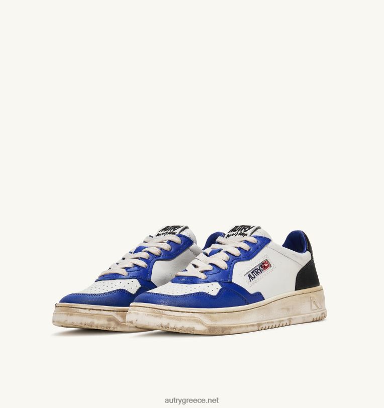 Autry άνδρες σούπερ vintage χαμηλά sneakers σε δερμάτινο λευκό μπλε και μαύρο 04FXF28 - Image 2