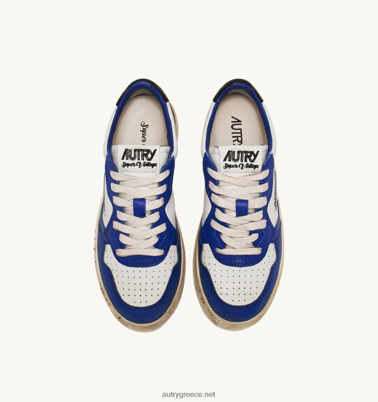 Autry άνδρες σούπερ vintage χαμηλά sneakers σε δερμάτινο λευκό μπλε και μαύρο 04FXF28 - Image 5