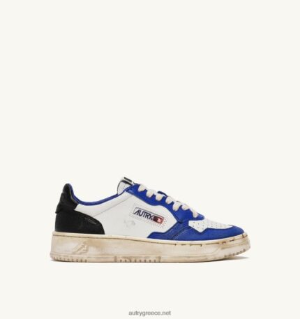 Autry άνδρες σούπερ vintage χαμηλά sneakers σε δερμάτινο λευκό μπλε και μαύρο 04FXF28