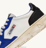 Autry άνδρες σούπερ vintage χαμηλά sneakers σε δερμάτινο λευκό μπλε και μαύρο 04FXF28 - Image 6