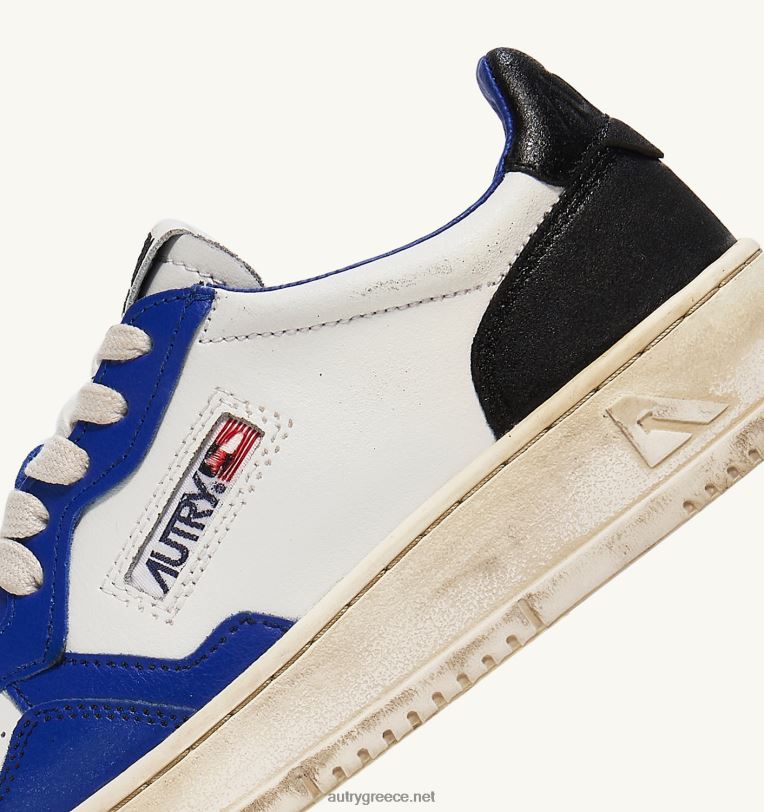 Autry άνδρες σούπερ vintage χαμηλά sneakers σε δερμάτινο λευκό μπλε και μαύρο 04FXF28 - Image 6