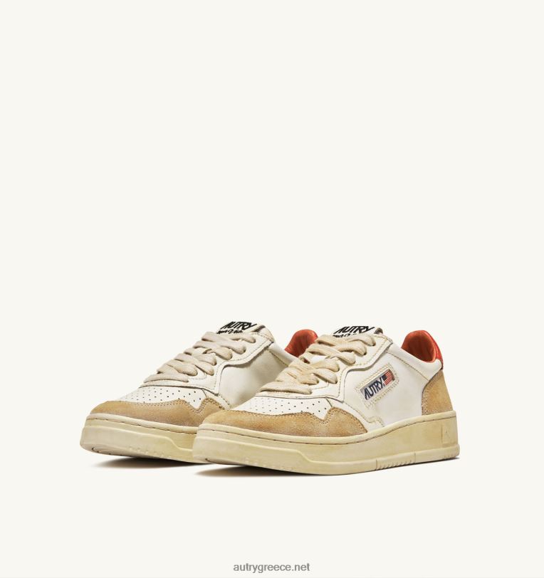 Autry άνδρες σούπερ vintage χαμηλά sneakers σε κιτρινωπό αποτέλεσμα δέρμα λευκό και πορτοκαλί 04FXF65 - Image 2