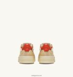 Autry άνδρες σούπερ vintage χαμηλά sneakers σε κιτρινωπό αποτέλεσμα δέρμα λευκό και πορτοκαλί 04FXF65 - Image 3