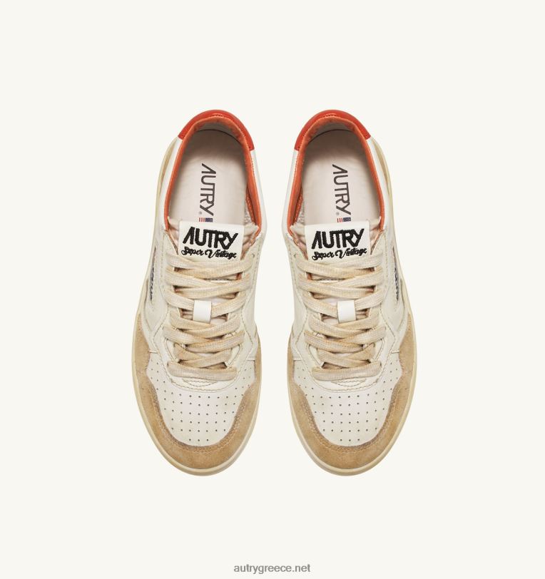 Autry άνδρες σούπερ vintage χαμηλά sneakers σε κιτρινωπό αποτέλεσμα δέρμα λευκό και πορτοκαλί 04FXF65 - Image 5
