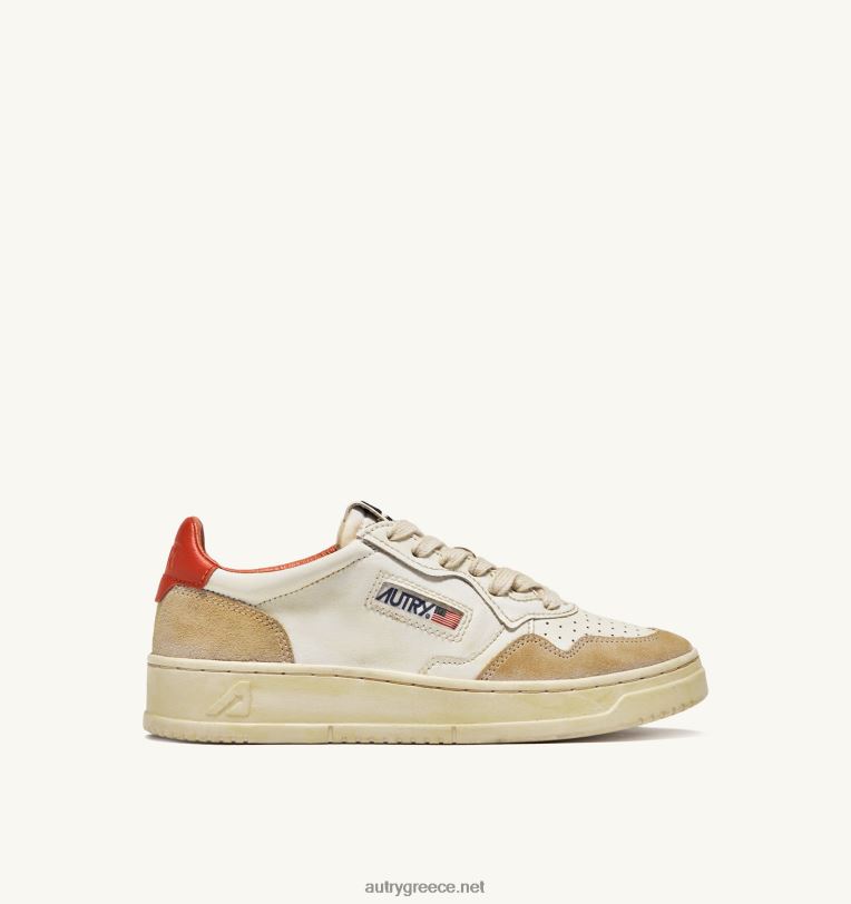 Autry άνδρες σούπερ vintage χαμηλά sneakers σε κιτρινωπό αποτέλεσμα δέρμα λευκό και πορτοκαλί 04FXF65 - Image 1