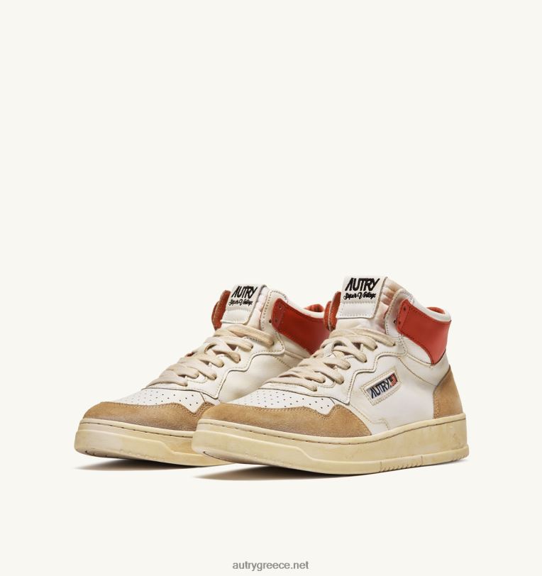 Autry άνδρες σούπερ vintage mid sneakers σε κιτρινωπό αποτέλεσμα δέρμα λευκό και πορτοκαλί 04FXF68 - Image 2