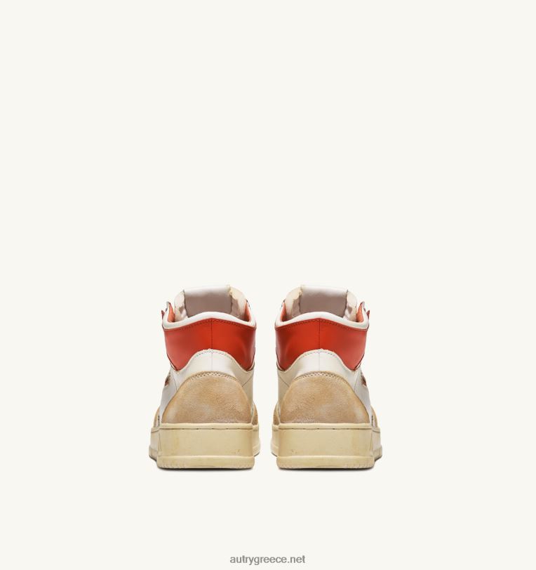 Autry άνδρες σούπερ vintage mid sneakers σε κιτρινωπό αποτέλεσμα δέρμα λευκό και πορτοκαλί 04FXF68 - Image 3