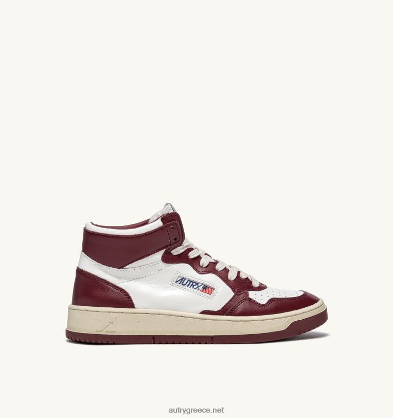 Autry άνδρες medalist mid sneakers σε δερμάτινο λευκό μπορντό 04FXF25 - Image 1