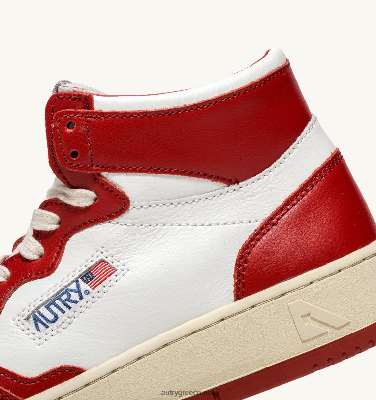 Autry άνδρες medalist mid sneakers σε λευκό και κόκκινο δέρμα 04FXF23 - Image 6