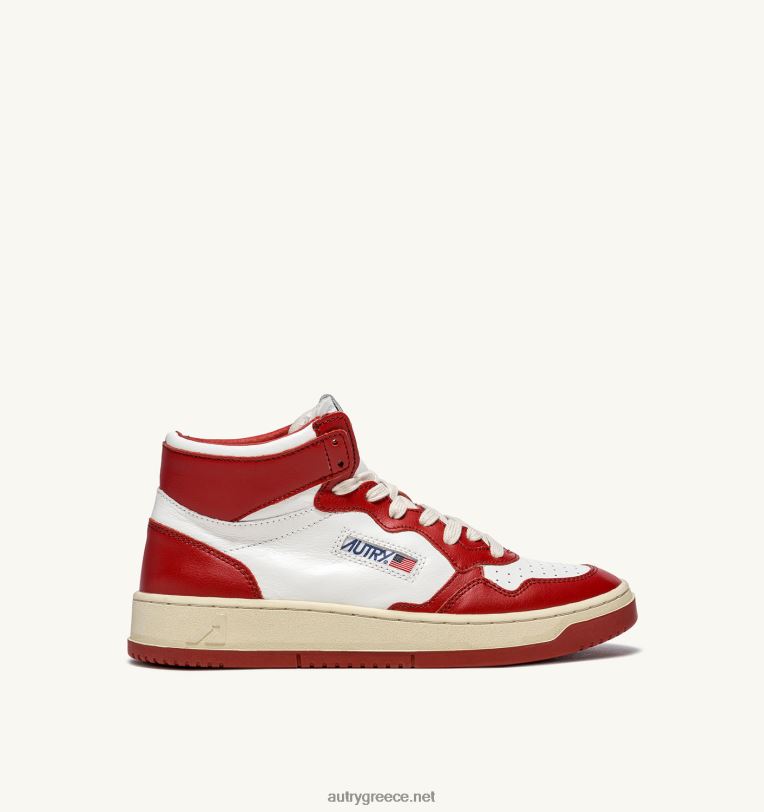 Autry άνδρες medalist mid sneakers σε λευκό και κόκκινο δέρμα 04FXF23 - Image 1