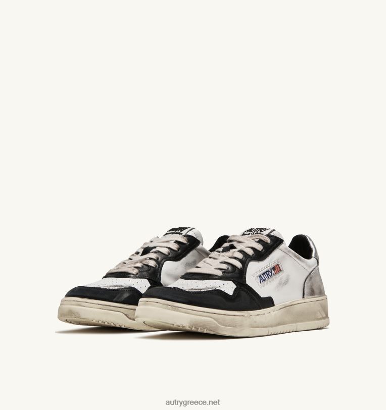 Autry άνδρες super vintage χαμηλά sneakers σε δερμάτινο λευκό μαύρο και ασημί 04FXF29 - Image 2