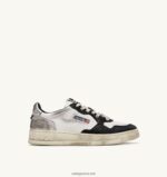 Autry άνδρες super vintage χαμηλά sneakers σε δερμάτινο λευκό μαύρο και ασημί 04FXF29