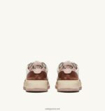 Autry άνδρες super vintage χαμηλά sneakers σε δερμάτινο λευκό καφέ και ροζ 04FXF63 - Image 3