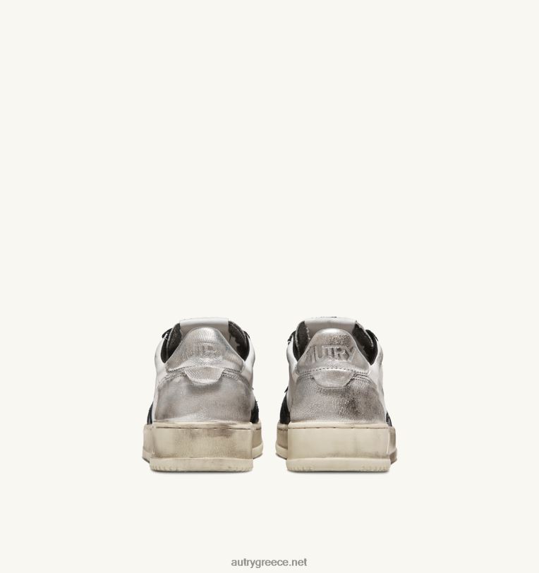 Autry άνδρες super vintage χαμηλά sneakers σε δερμάτινο λευκό μαύρο και ασημί 04FXF29 - Image 3