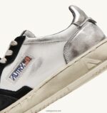 Autry άνδρες super vintage χαμηλά sneakers σε δερμάτινο λευκό μαύρο και ασημί 04FXF29 - Image 6