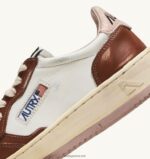 Autry άνδρες super vintage χαμηλά sneakers σε δερμάτινο λευκό καφέ και ροζ 04FXF63 - Image 6