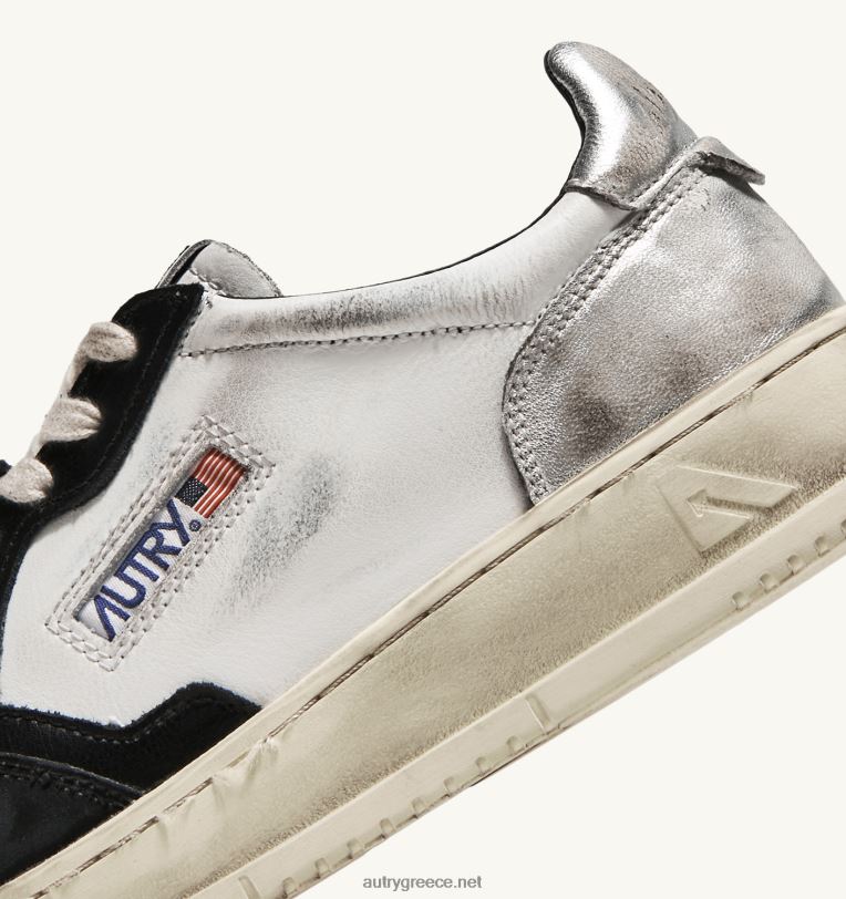 Autry άνδρες super vintage χαμηλά sneakers σε δερμάτινο λευκό μαύρο και ασημί 04FXF29 - Image 6