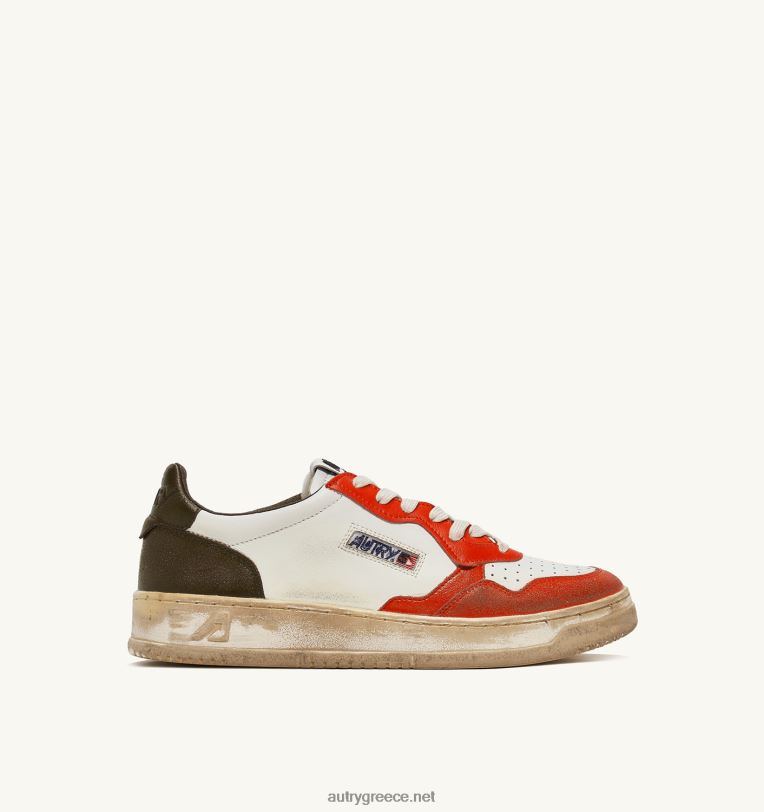 Autry άνδρες super vintage χαμηλά sneakers σε δερμάτινο λευκό πορτοκαλί και στρατιωτικό τόνο 04FXF32 - Image 1