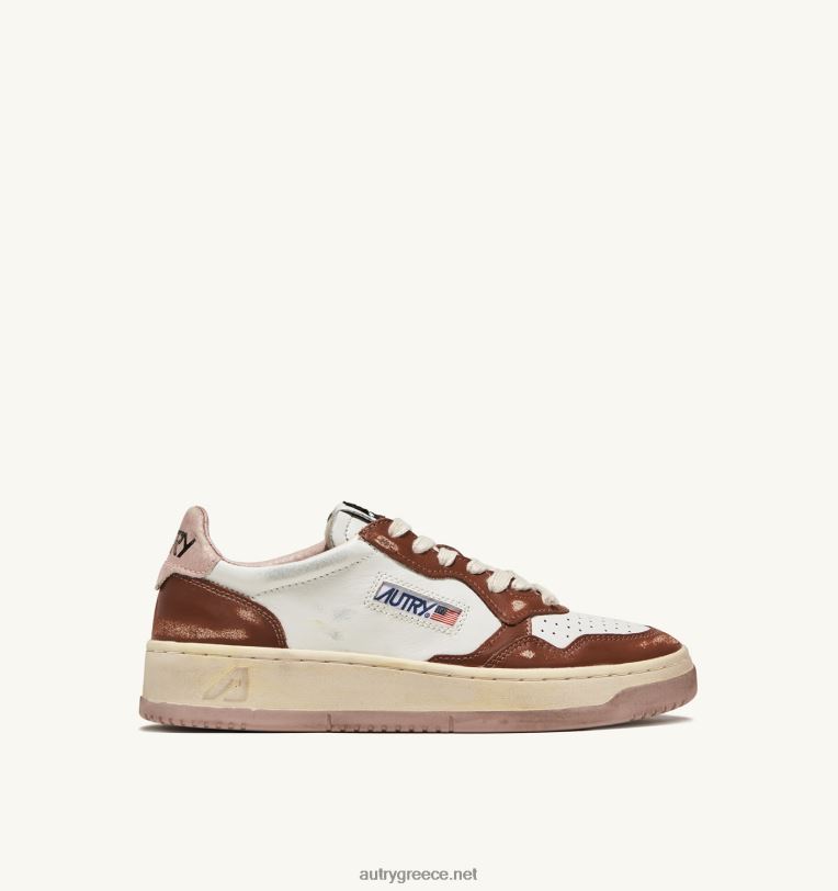 Autry άνδρες super vintage χαμηλά sneakers σε δερμάτινο λευκό καφέ και ροζ 04FXF63 - Image 1