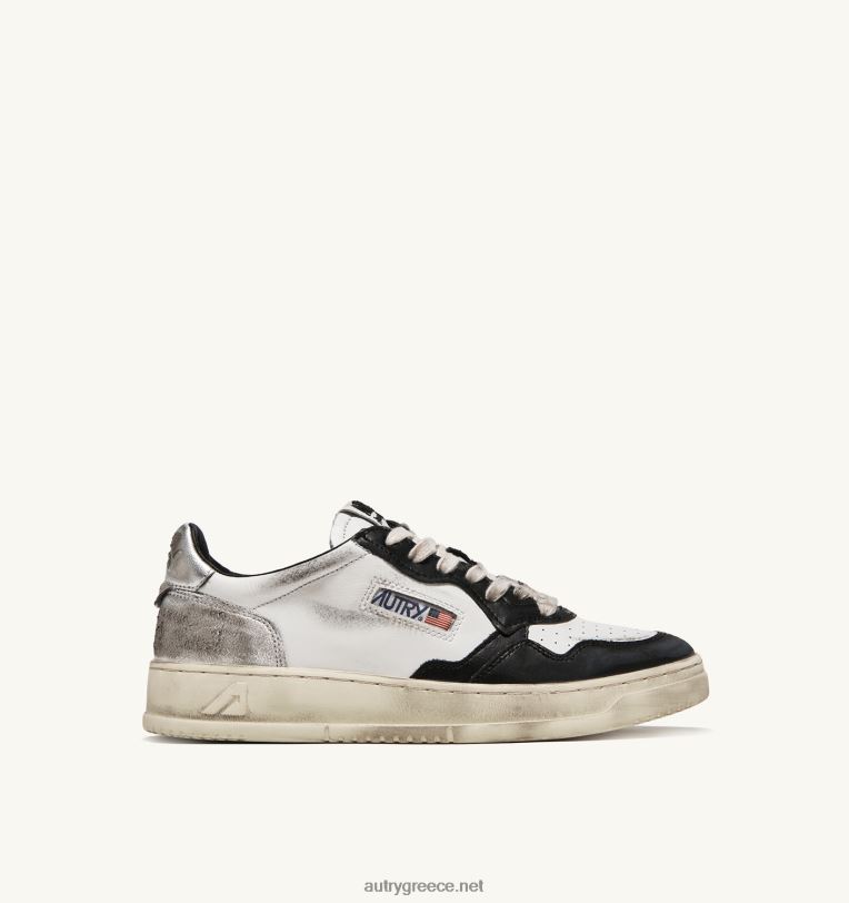 Autry άνδρες super vintage χαμηλά sneakers σε δερμάτινο λευκό μαύρο και ασημί 04FXF29 - Image 1
