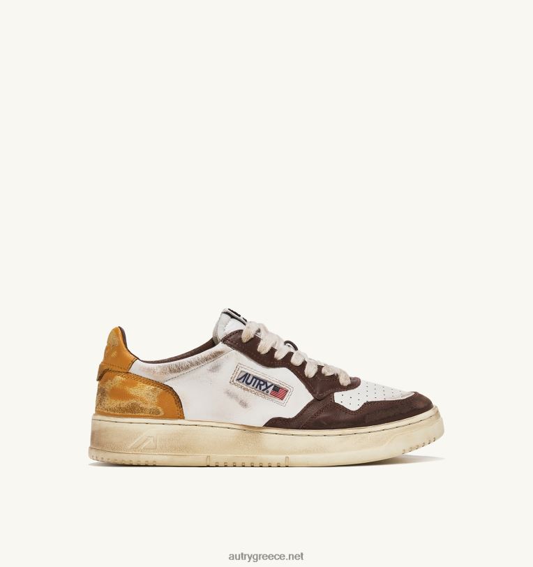 Autry άνδρες super vintage χαμηλό sneaker σε λευκό καφέ και μελί δέρμα 04FXF30 - Image 1
