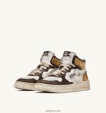 Autry άνδρες super vintage mid sneaker σε λευκό καφέ και μελί δέρμα 04FXF36 - Image 2
