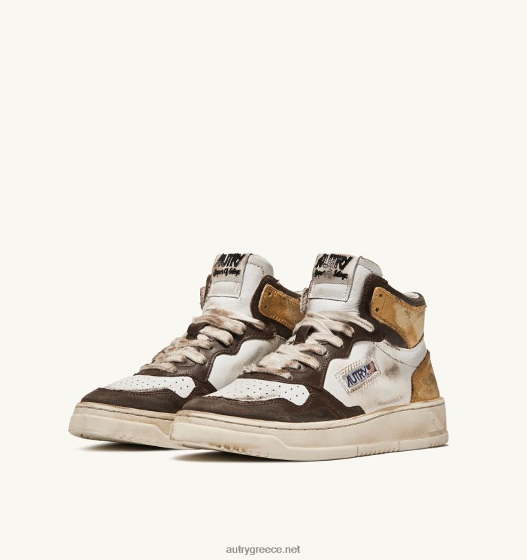 Autry άνδρες super vintage mid sneaker σε λευκό καφέ και μελί δέρμα 04FXF36 - Image 2
