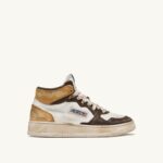Autry άνδρες super vintage mid sneaker σε λευκό καφέ και μελί δέρμα 04FXF36