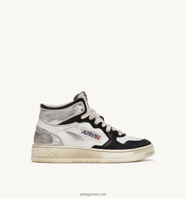 Autry άνδρες super vintage mid sneakers σε δερμάτινο λευκό μαύρο και ασημί 04FXF35 - Image 1