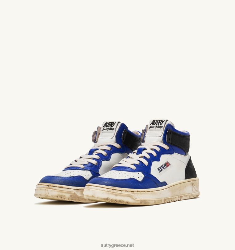 Autry άνδρες super vintage mid sneakers σε δερμάτινο λευκό μπλε και μαύρο 04FXF34 - Image 2