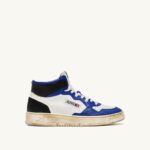 Autry άνδρες super vintage mid sneakers σε δερμάτινο λευκό μπλε και μαύρο 04FXF34