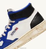 Autry άνδρες super vintage mid sneakers σε δερμάτινο λευκό μπλε και μαύρο 04FXF34 - Image 6