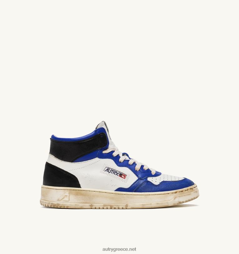 Autry άνδρες super vintage mid sneakers σε δερμάτινο λευκό μπλε και μαύρο 04FXF34 - Image 1