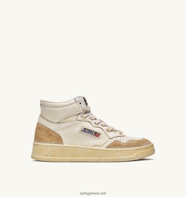 Autry άνδρες super vintage mid sneakers σε κιτρινωπό εφέ δερμάτινο λευκό 04FXF67 - Image 1