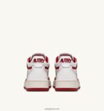 Autry γυναίκες ανοιχτά mid sneakers σε λευκό και κόκκινο δέρμα 04FXF263 - Image 3