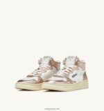 Autry γυναίκες δίχρωμα mid sneakers medalist σε δερμάτινο λευκό και μπρονζέ 04FXF191 - Image 2