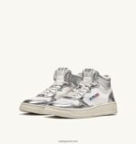 Autry γυναίκες δίχρωμα mid sneakers medalist σε δερμάτινο λευκό και ασημί 04FXF238 - Image 2