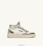 Autry γυναίκες δίχρωμα mid sneakers medalist σε δερμάτινο λευκό και πλατινέ 04FXF237