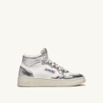 Autry γυναίκες δίχρωμα mid sneakers medalist σε δερμάτινο λευκό και ασημί 04FXF238