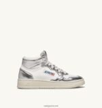Autry γυναίκες δίχρωμα mid sneakers medalist σε δερμάτινο λευκό και ασημί 04FXF238