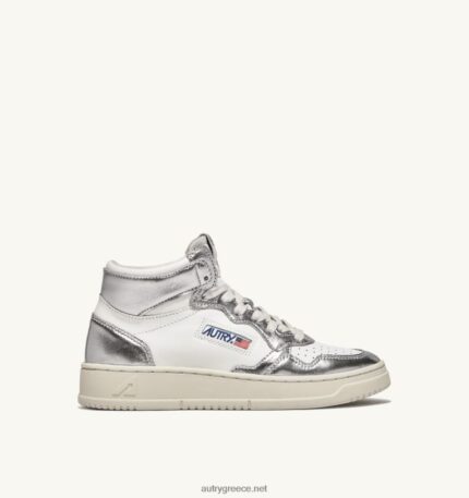 Autry γυναίκες δίχρωμα mid sneakers medalist σε δερμάτινο λευκό και ασημί 04FXF238