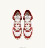Autry γυναίκες δίχρωμα mid sneakers medalist σε δερμάτινο λευκό και κόκκινο 04FXF189 - Image 5