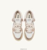 Autry γυναίκες δίχρωμα mid sneakers medalist σε δερμάτινο λευκό και μπρονζέ 04FXF191 - Image 5