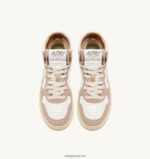 Autry γυναίκες δίχρωμα mid sneakers medalist σε δερμάτινο λευκό και μανιτάρι 04FXF193 - Image 5