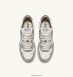 Autry γυναίκες δίχρωμα mid sneakers medalist σε δερμάτινο λευκό και ασημί 04FXF225 - Image 5