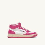 Autry γυναίκες δίχρωμα mid sneakers medalist σε δερμάτινο λευκό και fuxia 04FXF188